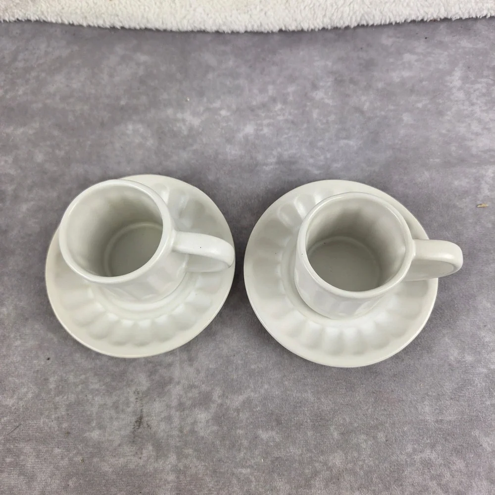 Vintage White Ceramic Fluted Espresso Demitasse Cup and Saucer Set of 2